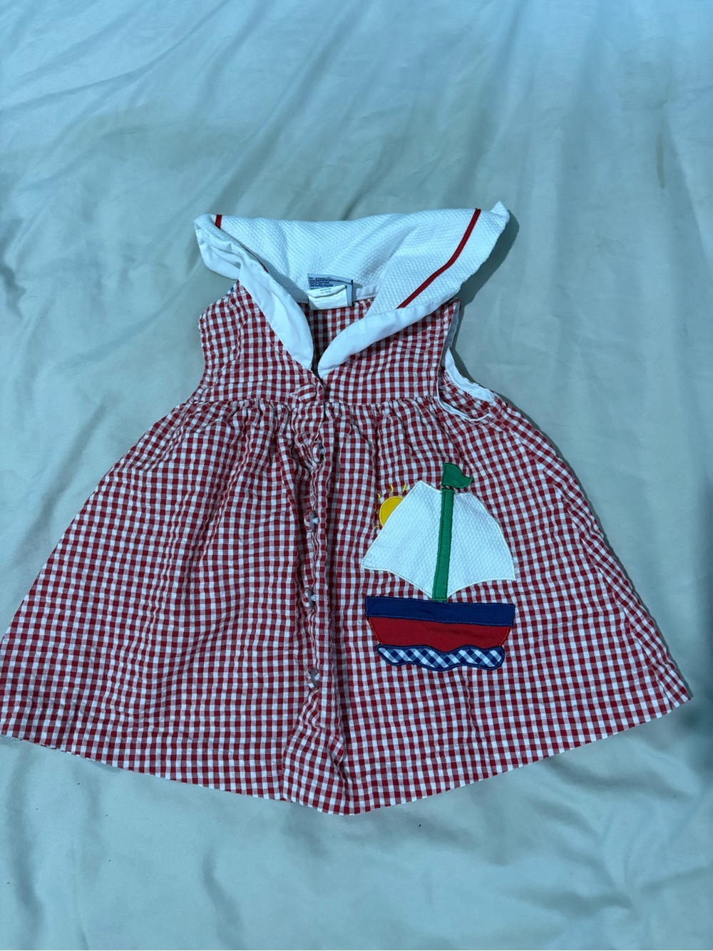 Red Gingham Sailboat Sleeveless Dress